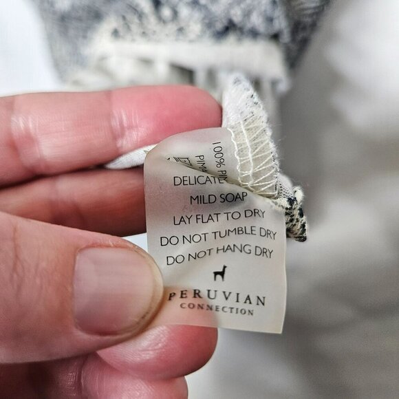 Peruvian Connection Long Sleeve Paisley Floral Dress Navy White Pockets Cotton M - Picture 6 of 9